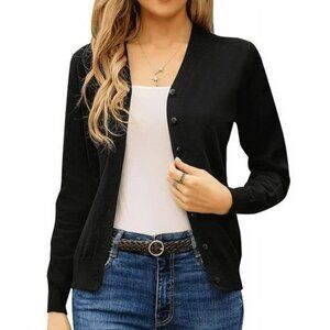 Grace Karin V Neck Button Front Cardigan Sweater Size XL Long Sleeve Black Knit